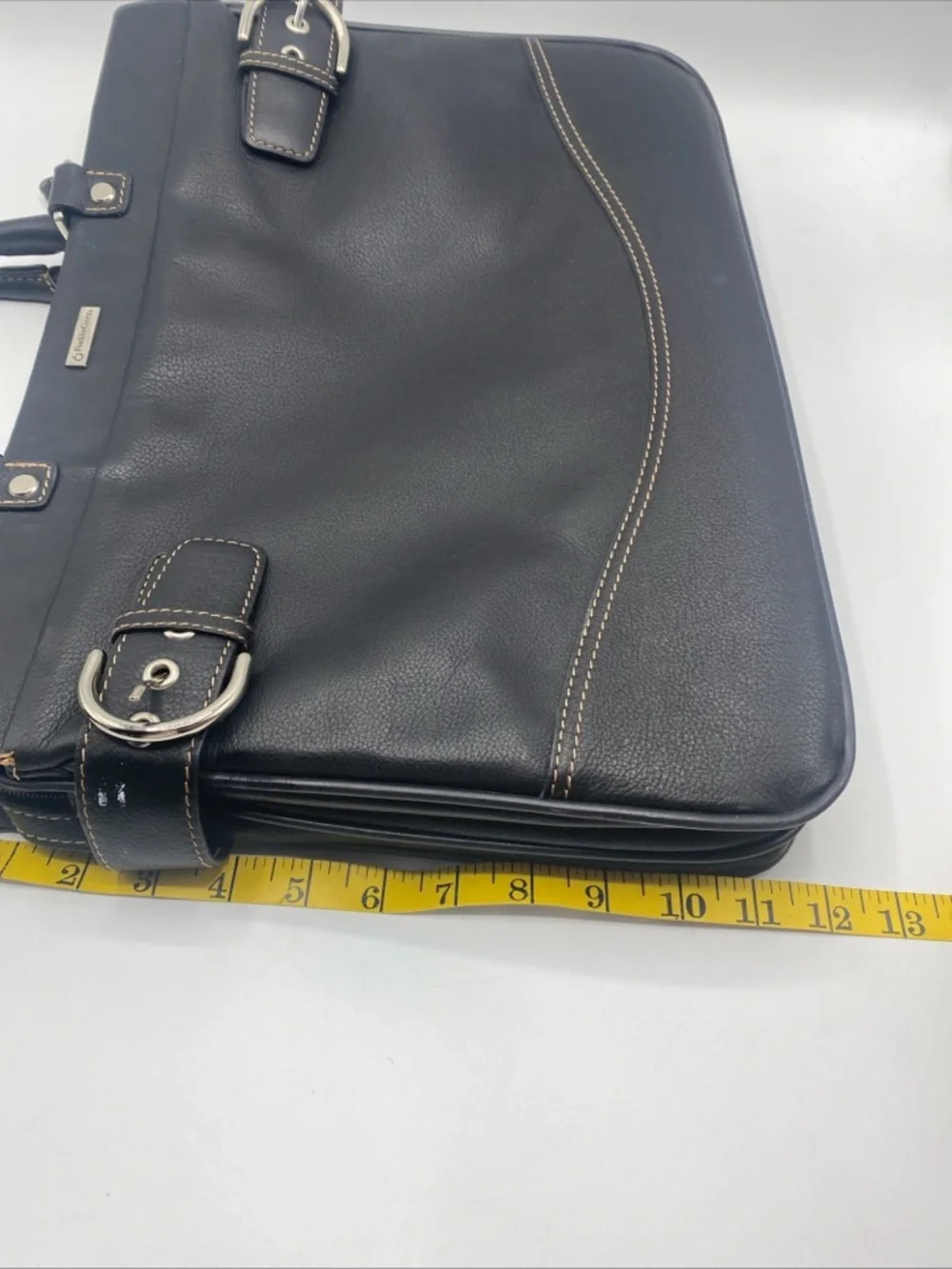 Franklin Covey Leather Messenger Shoulder Laptop Bag Travel Handbag Purse Black